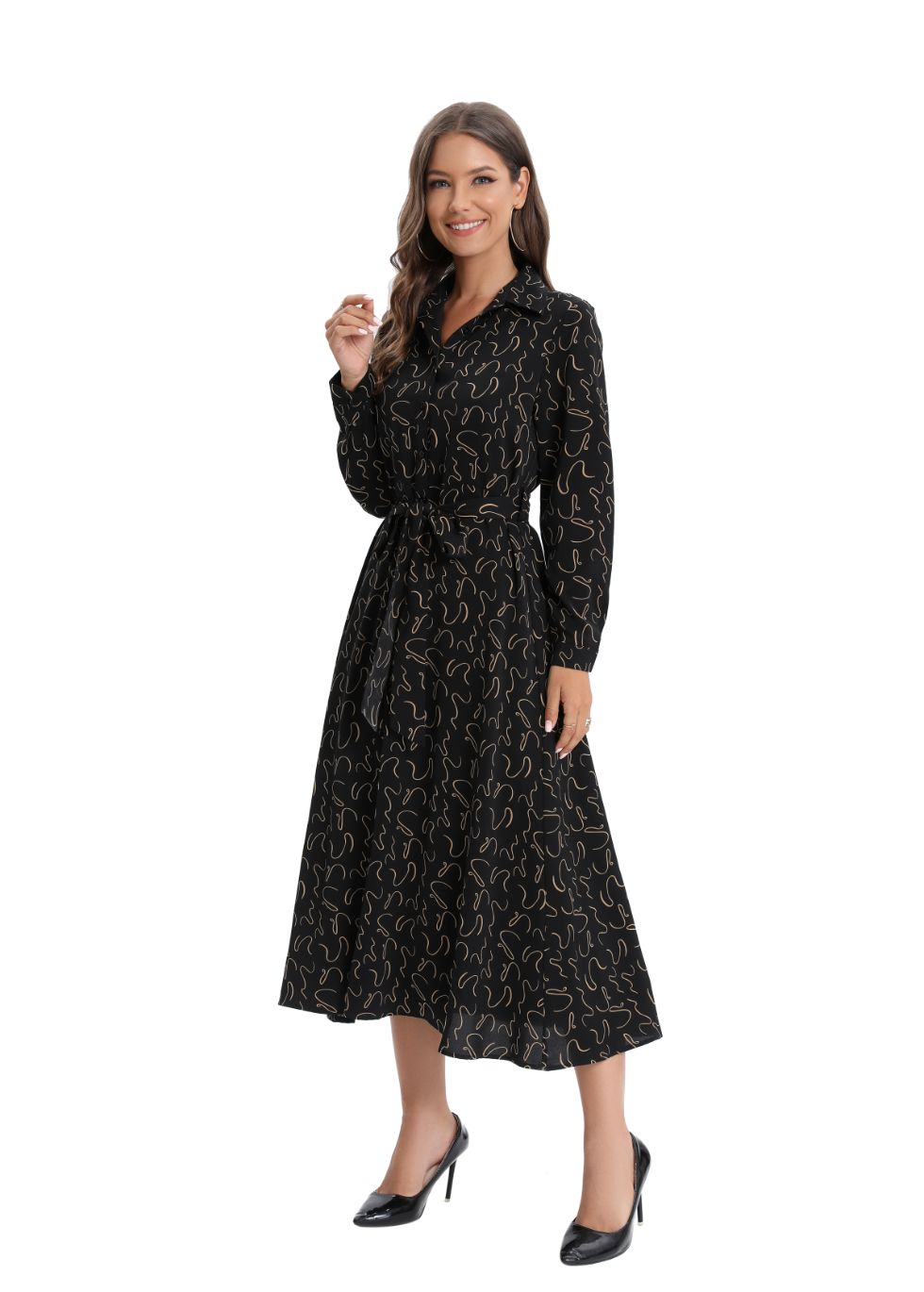 Long Sleeve Subtle Print Dress - MissFinchNYC