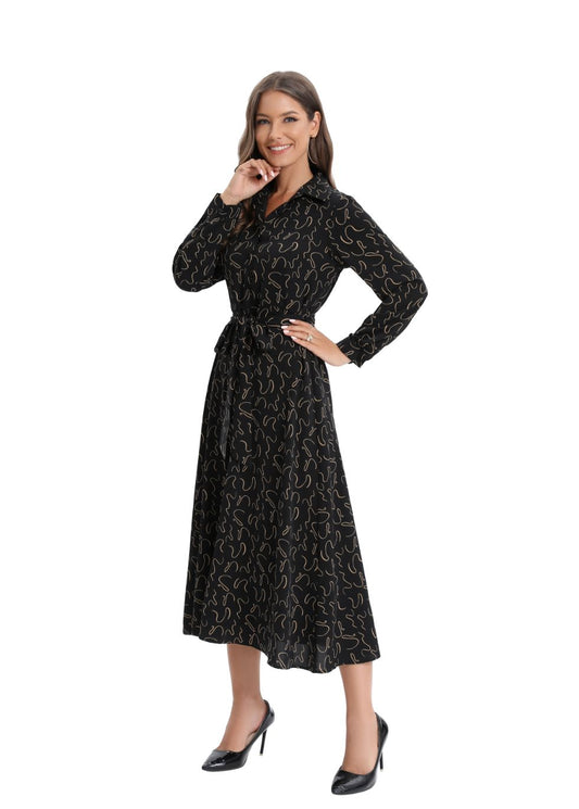 Long Sleeve Subtle Print Dress - MissFinchNYC