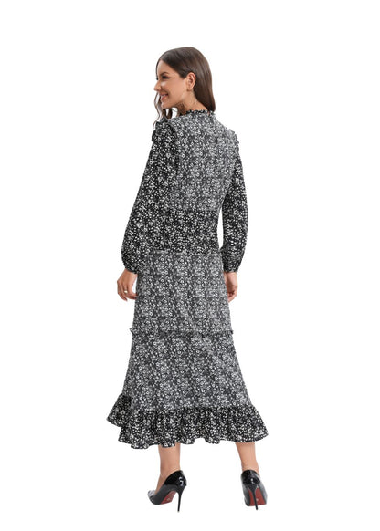 Long Sleeve Mixed Print Dress - MissFinchNYC