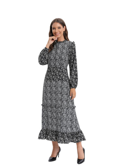 Long Sleeve Mixed Print Dress - MissFinchNYC