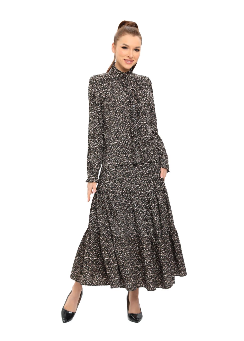 Long Sleeves Ruffle Detailed Midi Dress Two Piece Set - MissFinchNYC