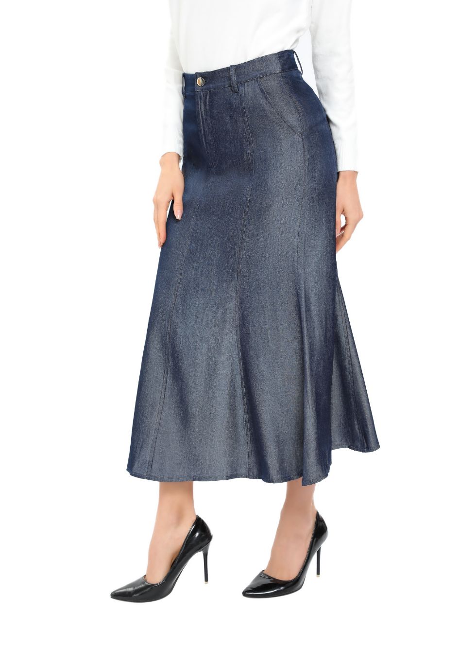 Denim Look Midi Skirt - MissFinchNYC