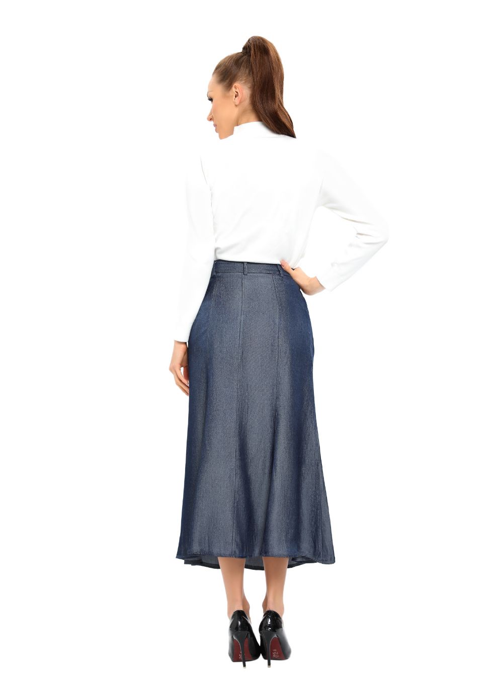Denim Look Midi Skirt - MissFinchNYC