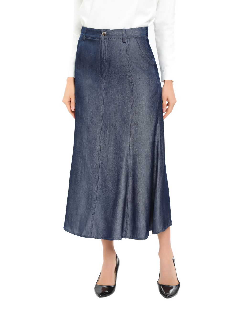 Denim Look Midi Skirt - MissFinchNYC