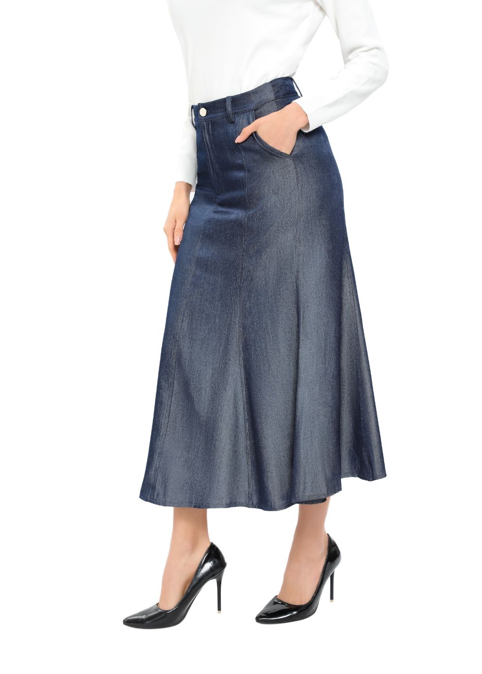 Denim Look Midi Skirt - MissFinchNYC