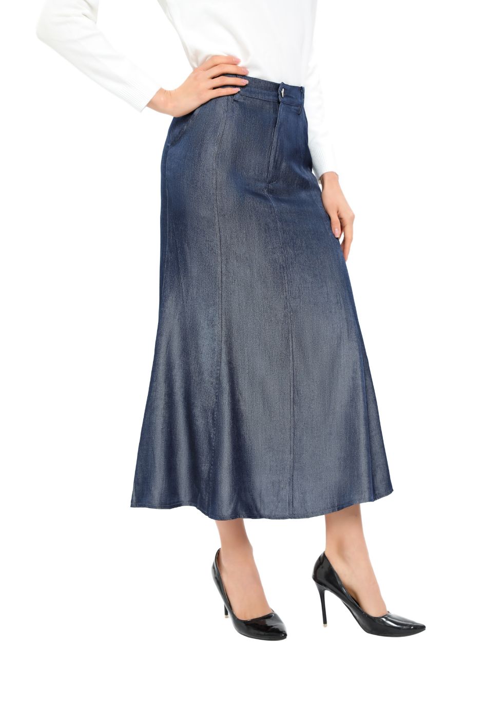 Denim Look Midi Skirt - MissFinchNYC