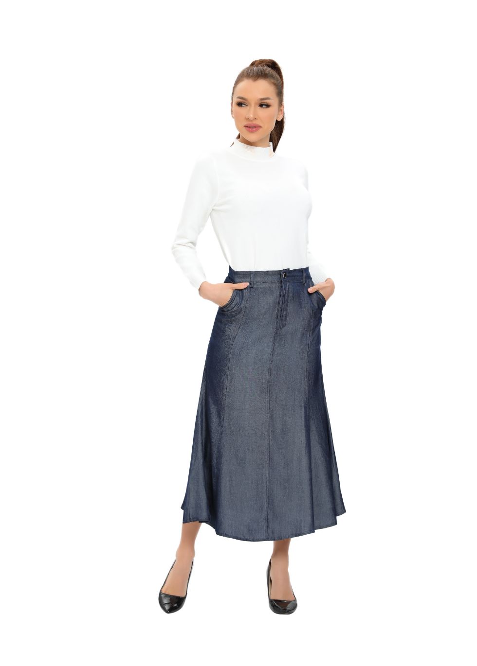 Denim Look Midi Skirt - MissFinchNYC