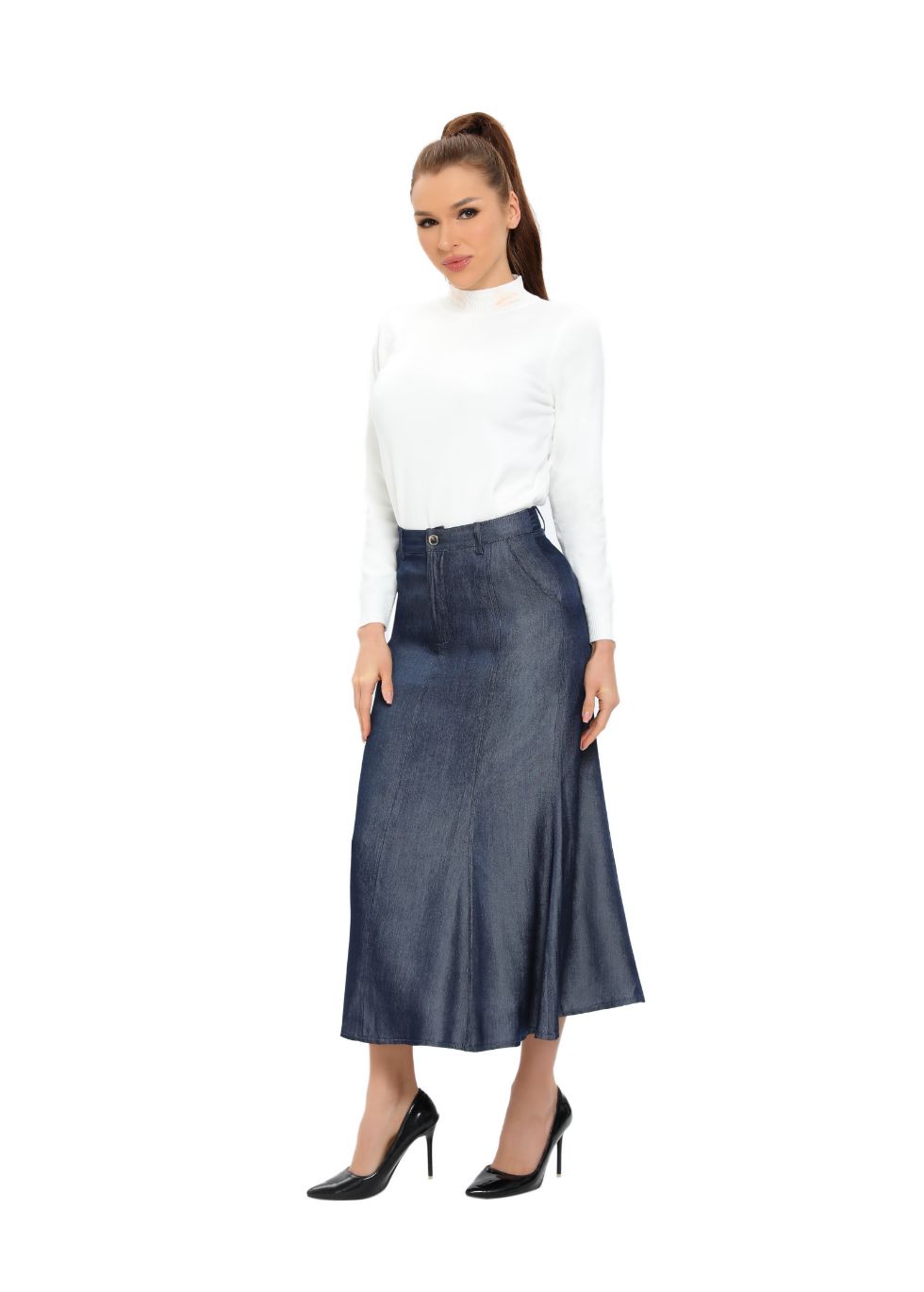 Denim Look Midi Skirt - MissFinchNYC