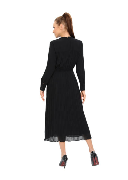 Long Sleeve Micro Pleated Skirt Midi Dress - MissFinchNYC
