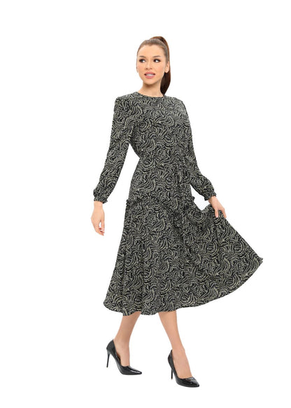 Delicate Ruffles Long Sleeve Midi Dress - MissFinchNYC