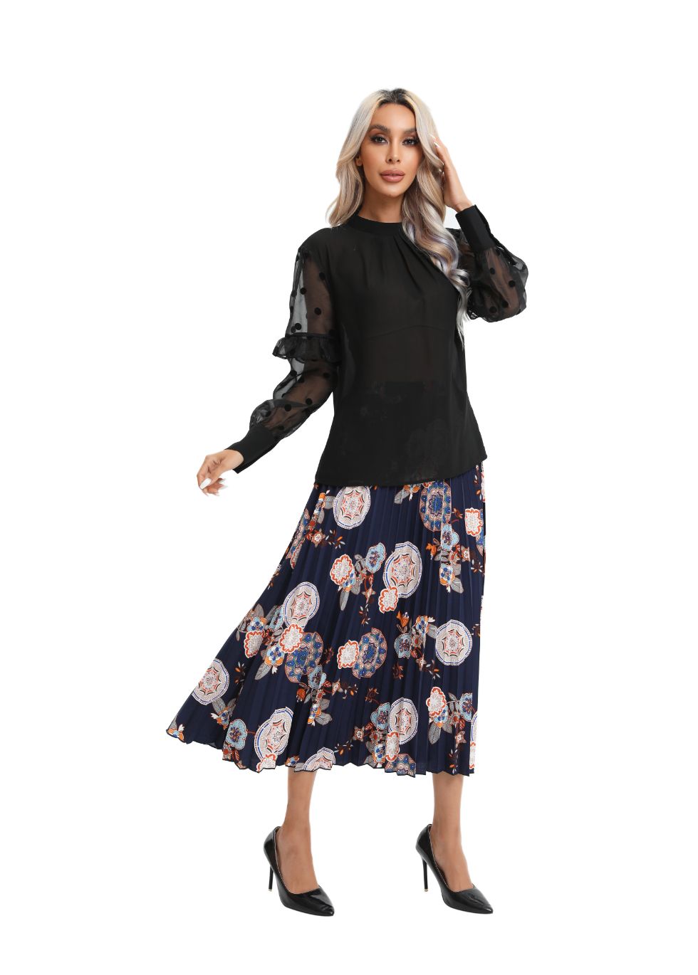 Polka Dot Sheer Sleeve Black Top - MissFinchNYC
