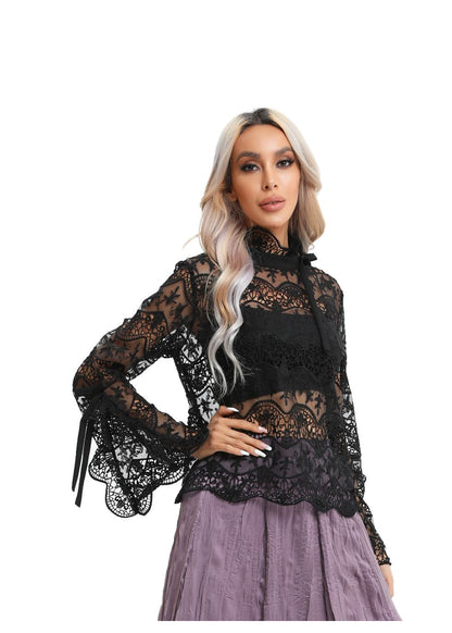 Elegant Long Sleeve Lace Blouse - MissFinchNYC
