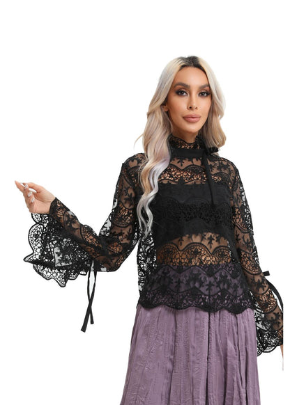 Elegant Long Sleeve Lace Blouse - MissFinchNYC