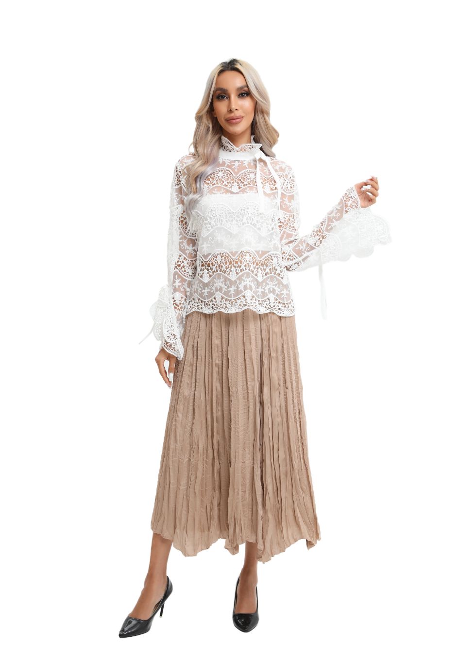 Elegant Long Sleeve Lace Blouse - MissFinchNYC