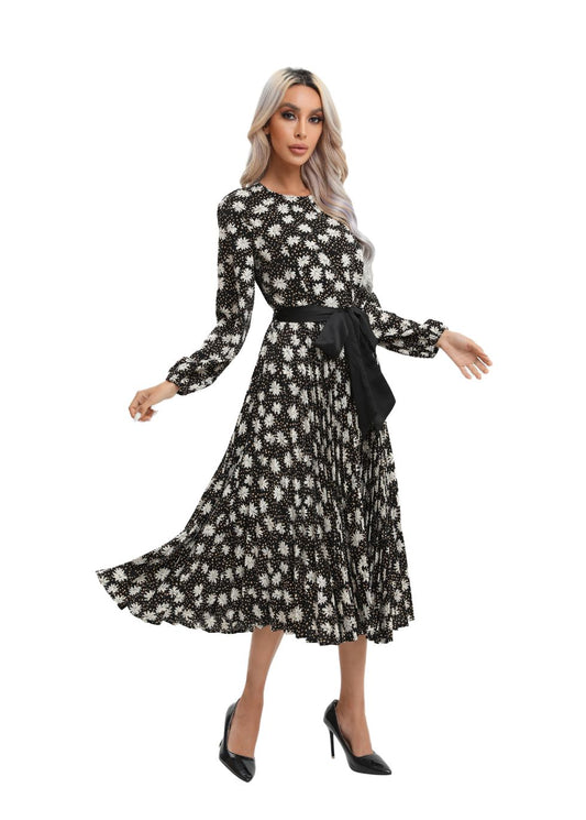 Modest Floral Midi Dress with Front Tie - MissFinchNYC