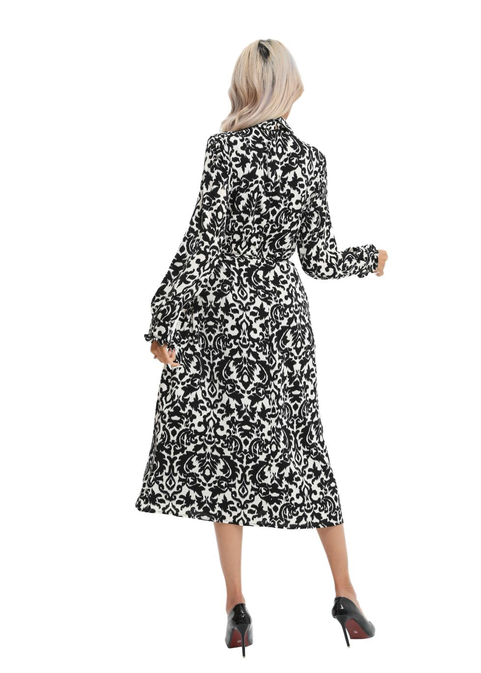 Modest Monochrome Midi Dress with Detached Belt - MissFinchNYC