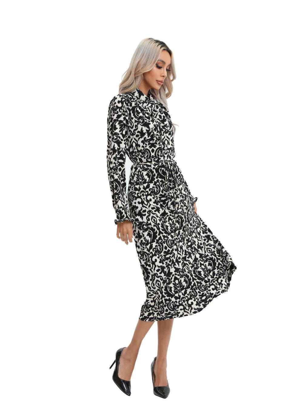 Modest Monochrome Midi Dress with Detached Belt - MissFinchNYC