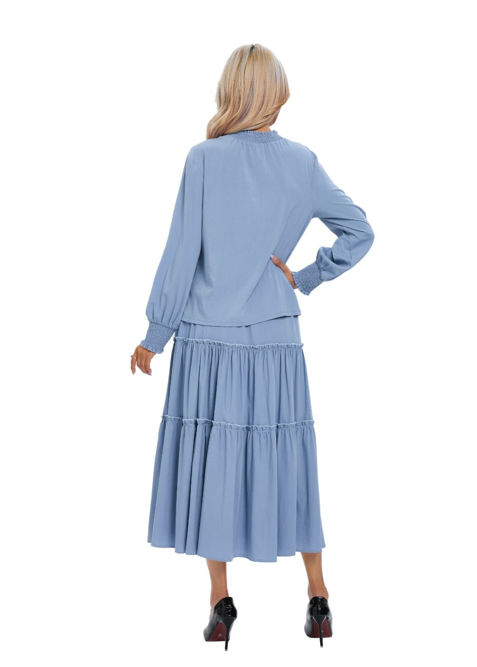 Long Sleeve Top and Tiered Skirt Midi Dress Set - MissFinchNYC