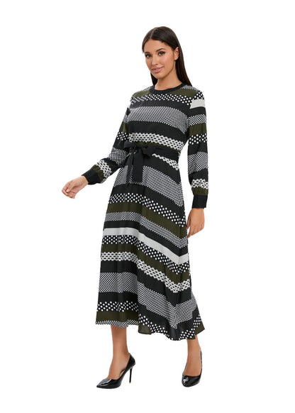Striped Long Sleeve Midi Dress with Cuffed Sleeves - MissFinchNYC