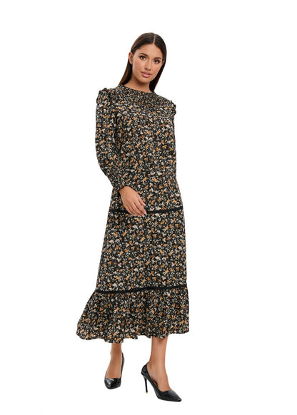 Small Floral Print Two Piece Midi Dress Set - MissFinchNYC