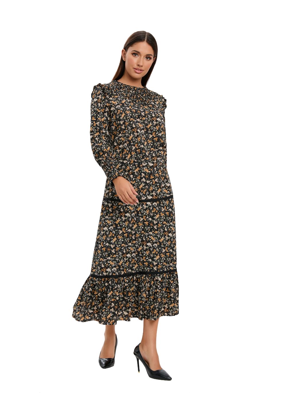 Small Floral Print Two Piece Midi Dress Set - MissFinchNYC