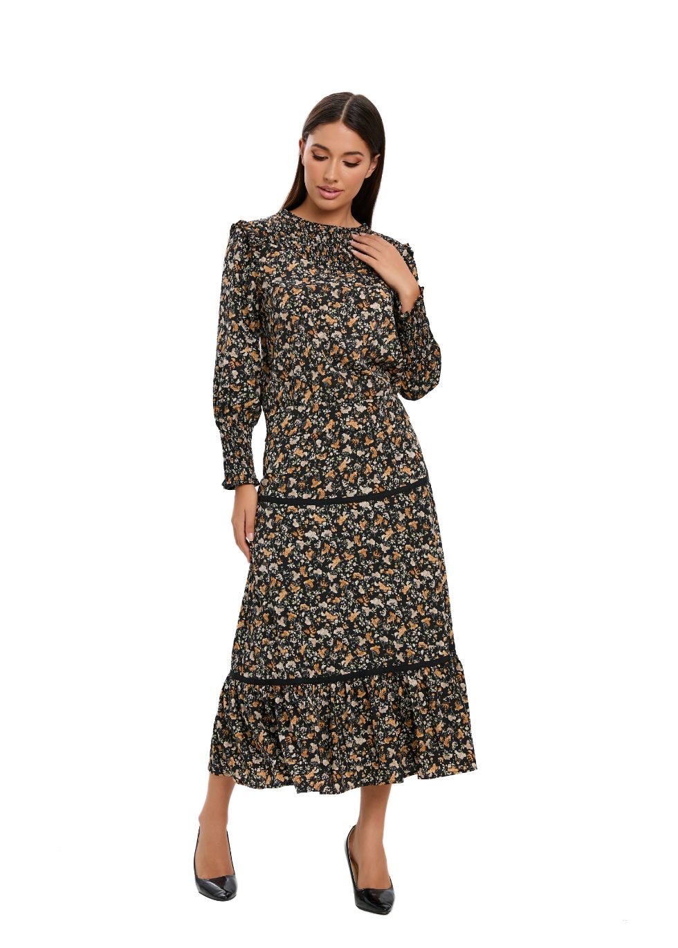 Small Floral Print Two Piece Midi Dress Set - MissFinchNYC