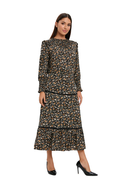 Small Floral Print Two Piece Midi Dress Set - MissFinchNYC