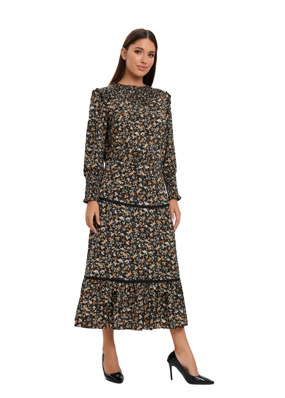 Small Floral Print Two Piece Midi Dress Set - MissFinchNYC