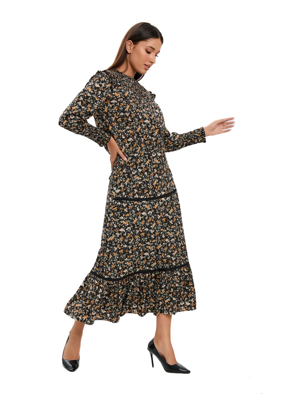 Small Floral Print Two Piece Midi Dress Set - MissFinchNYC