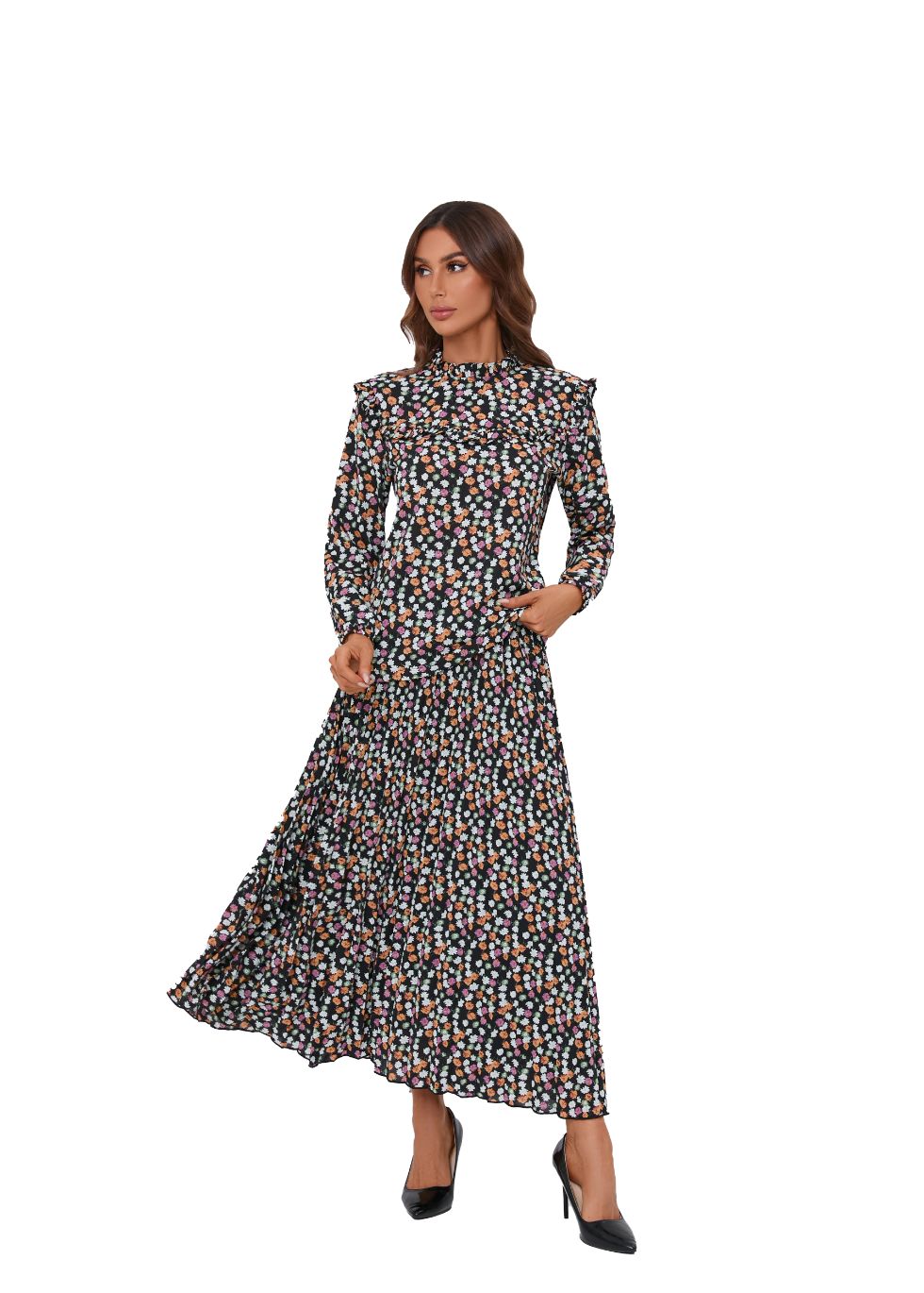 Floral Print Two Piece Midi Dress Set - MissFinchNYC