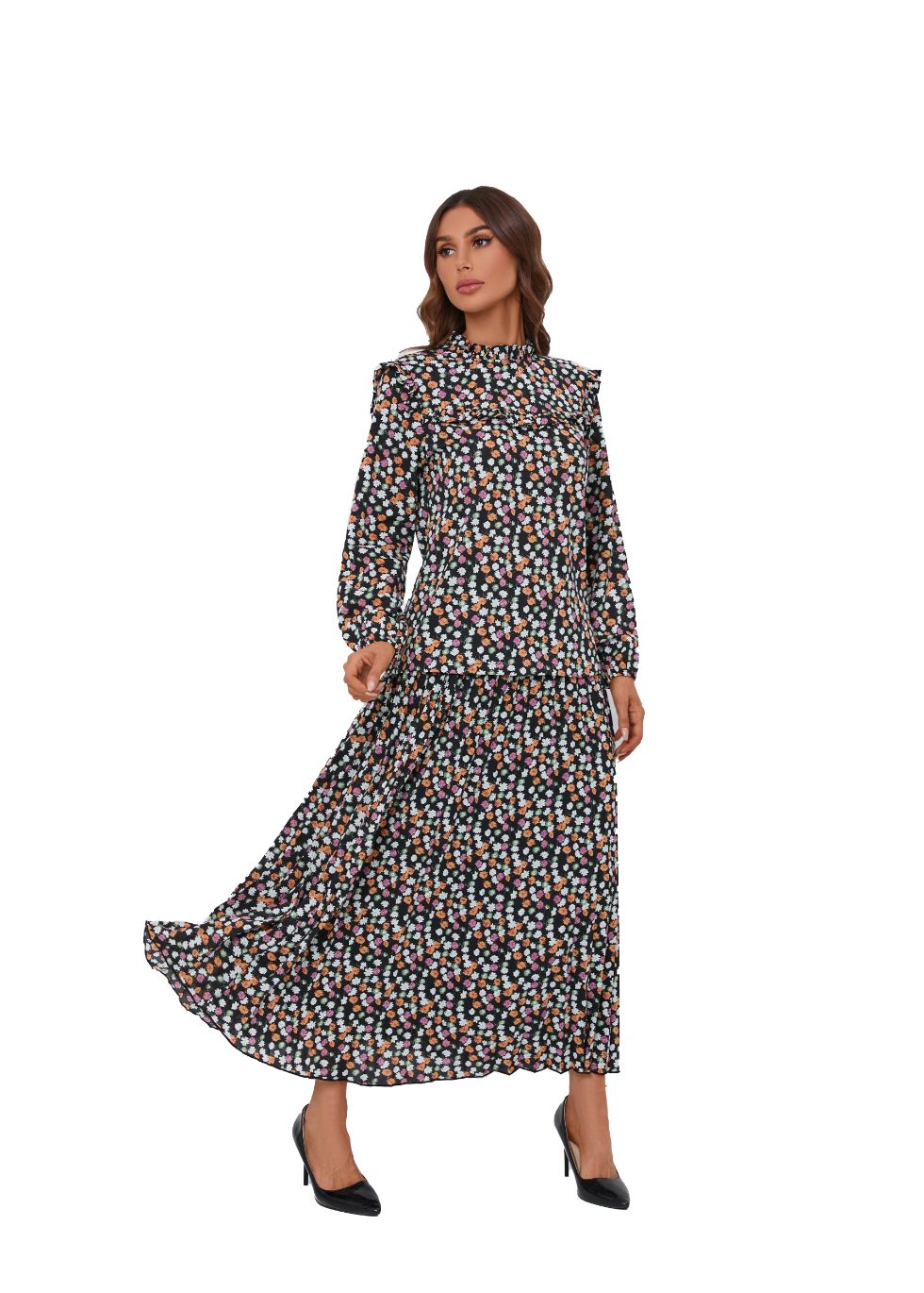 Floral Print Two Piece Midi Dress Set - MissFinchNYC