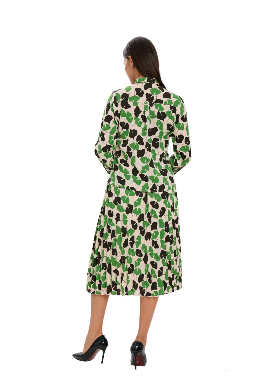 Long Sleeve Spring Print Two Piece Midi Dress Set - MissFinchNYC