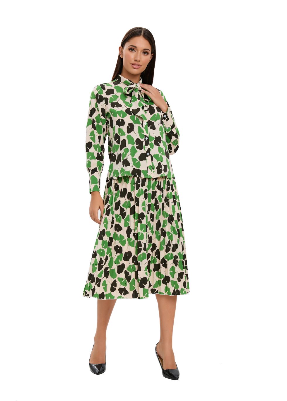 Long Sleeve Spring Print Two Piece Midi Dress Set - MissFinchNYC
