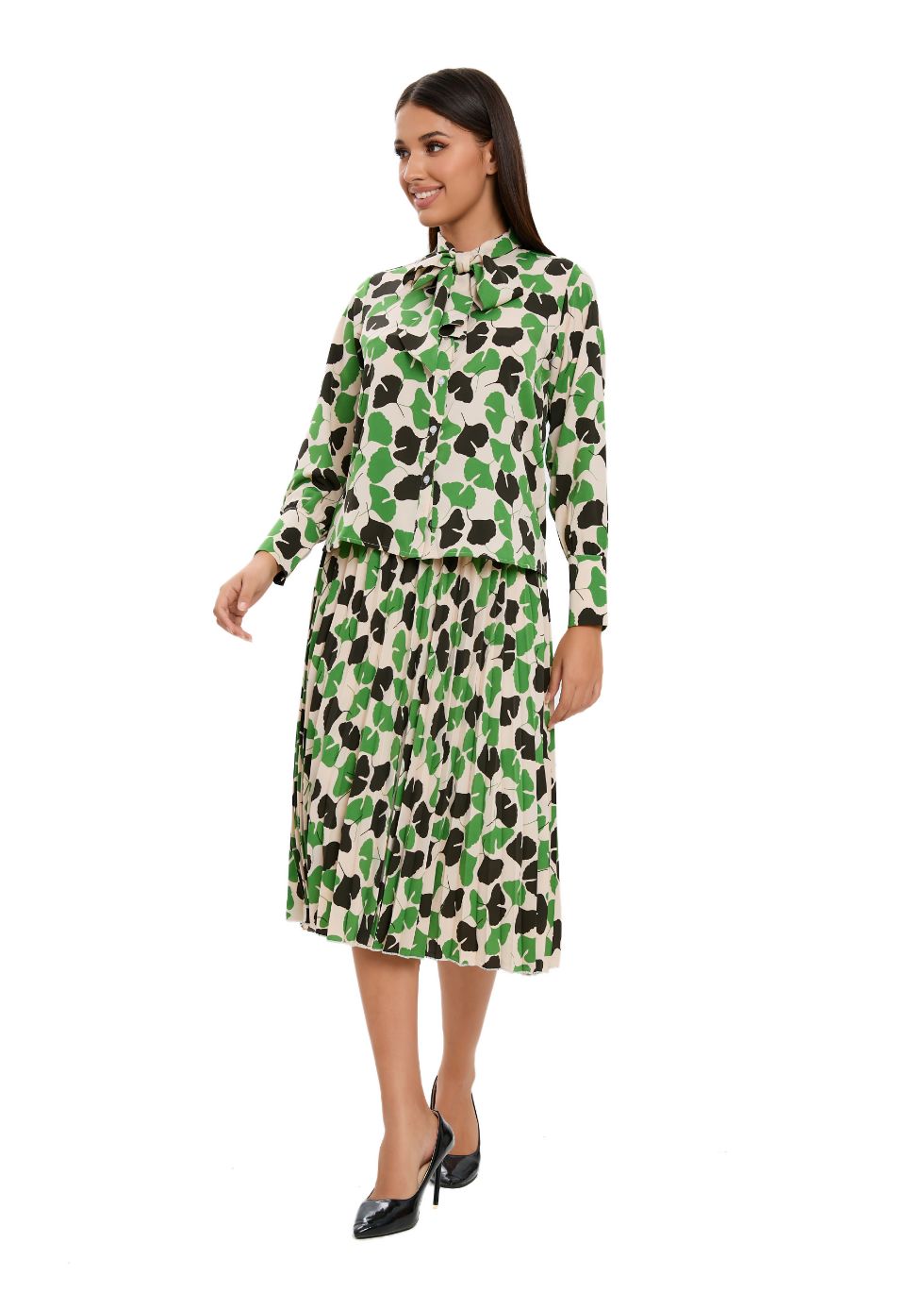 Long Sleeve Spring Print Two Piece Midi Dress Set - MissFinchNYC