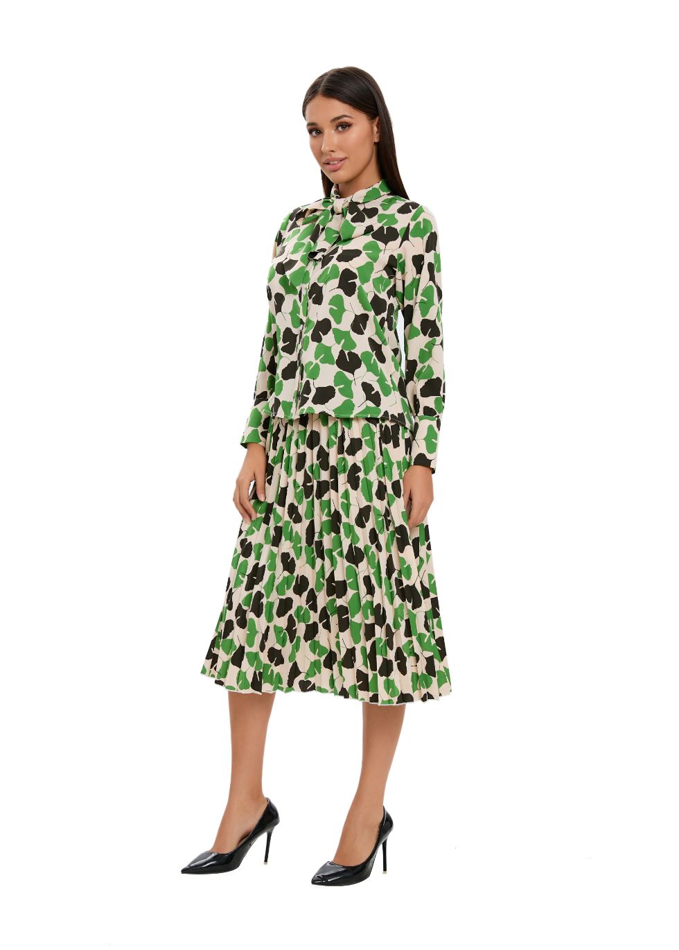 Long Sleeve Spring Print Two Piece Midi Dress Set - MissFinchNYC