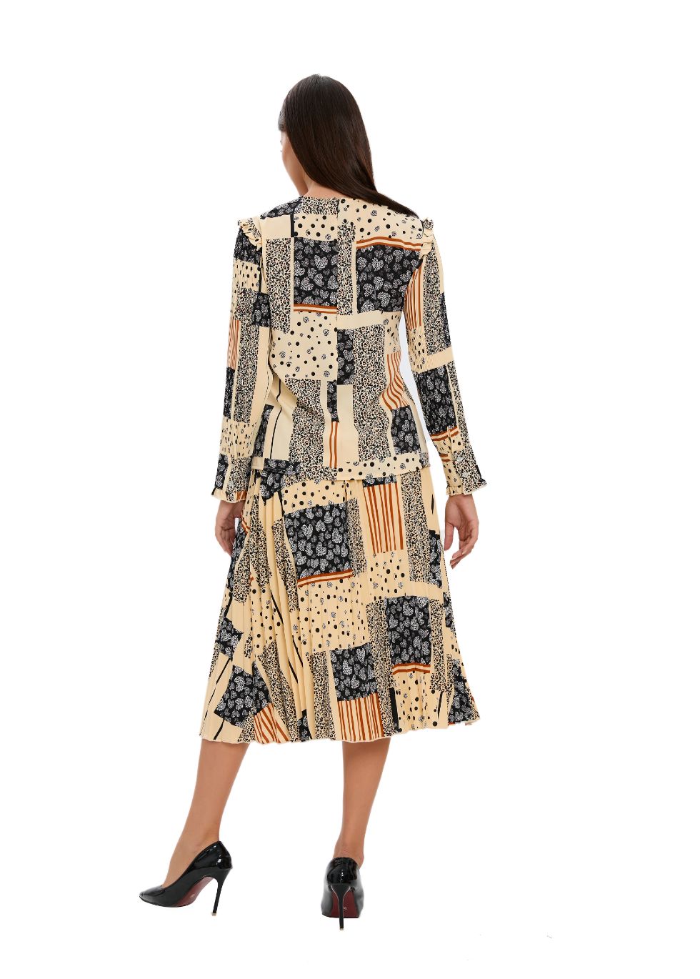 Abstract Print Two Piece Midi Dress Set - MissFinchNYC