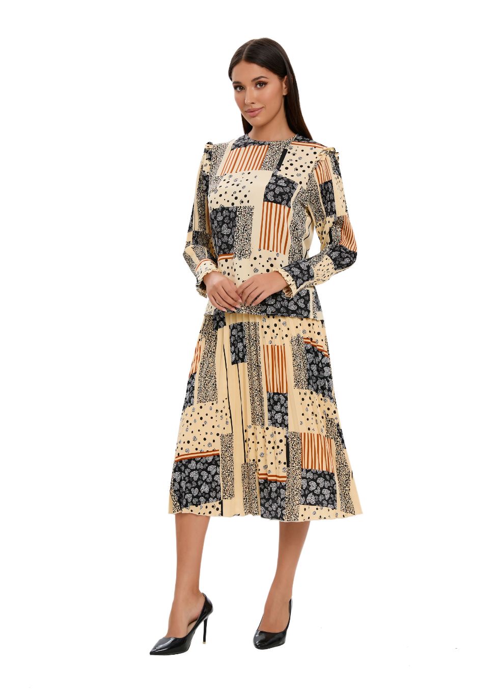 Abstract Print Two Piece Midi Dress Set - MissFinchNYC