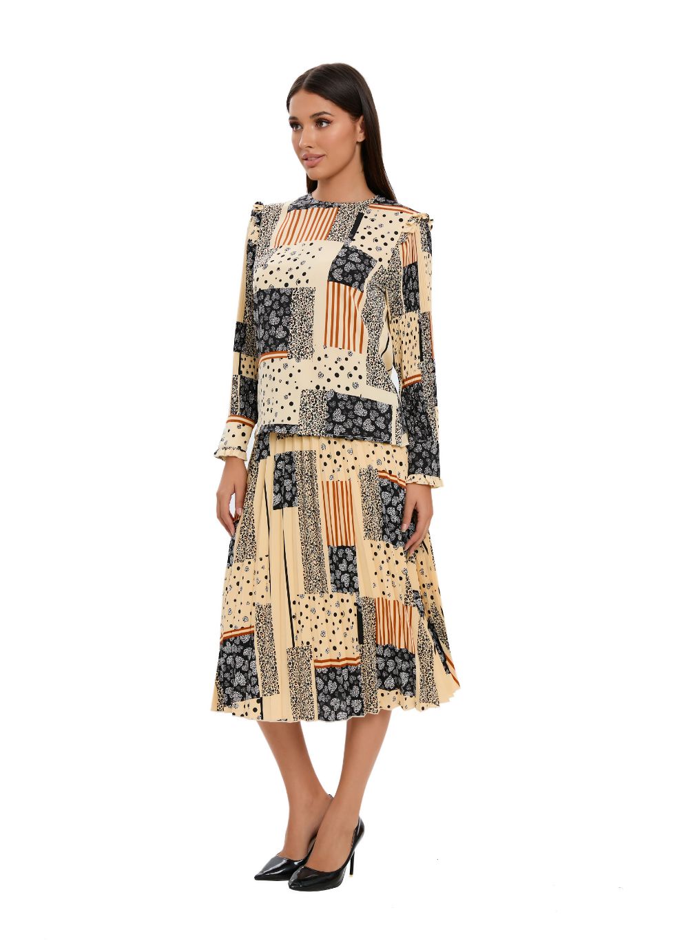 Abstract Print Two Piece Midi Dress Set - MissFinchNYC