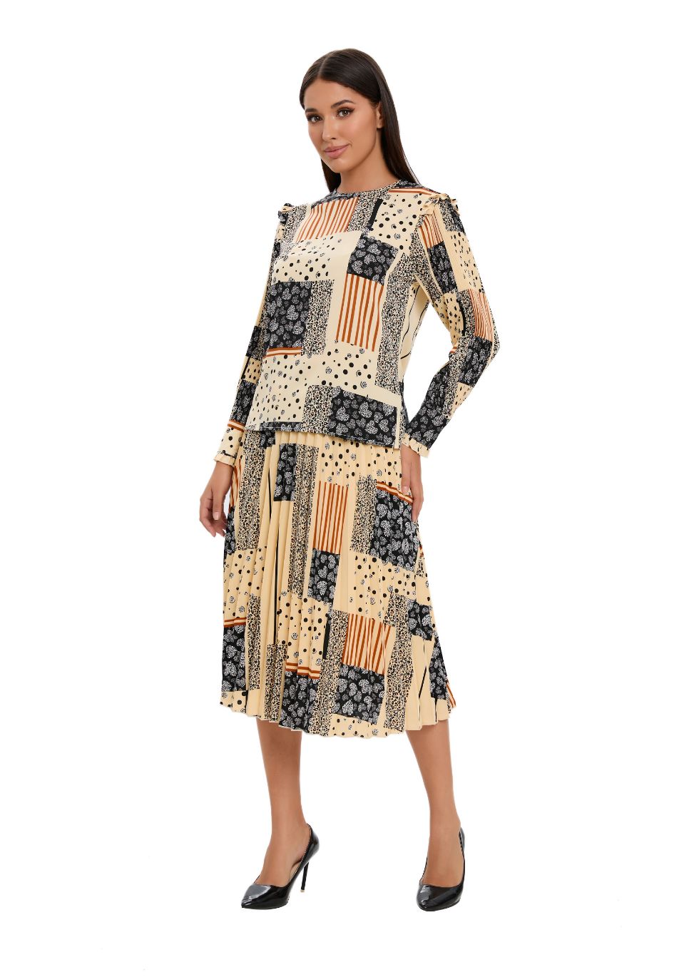 Abstract Print Two Piece Midi Dress Set - MissFinchNYC