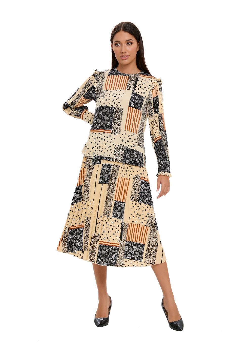 Abstract Print Two Piece Midi Dress Set - MissFinchNYC