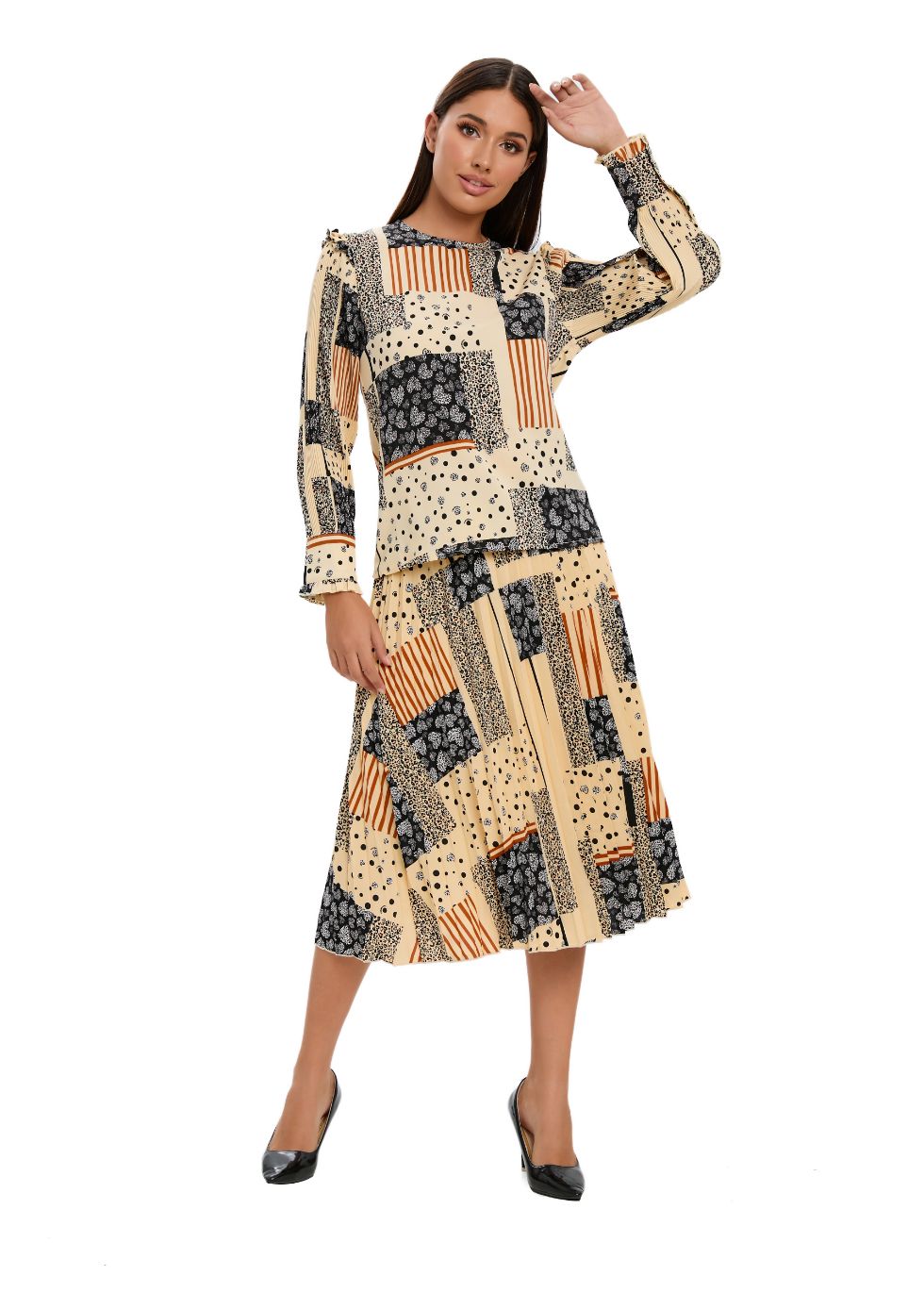 Abstract Print Two Piece Midi Dress Set - MissFinchNYC