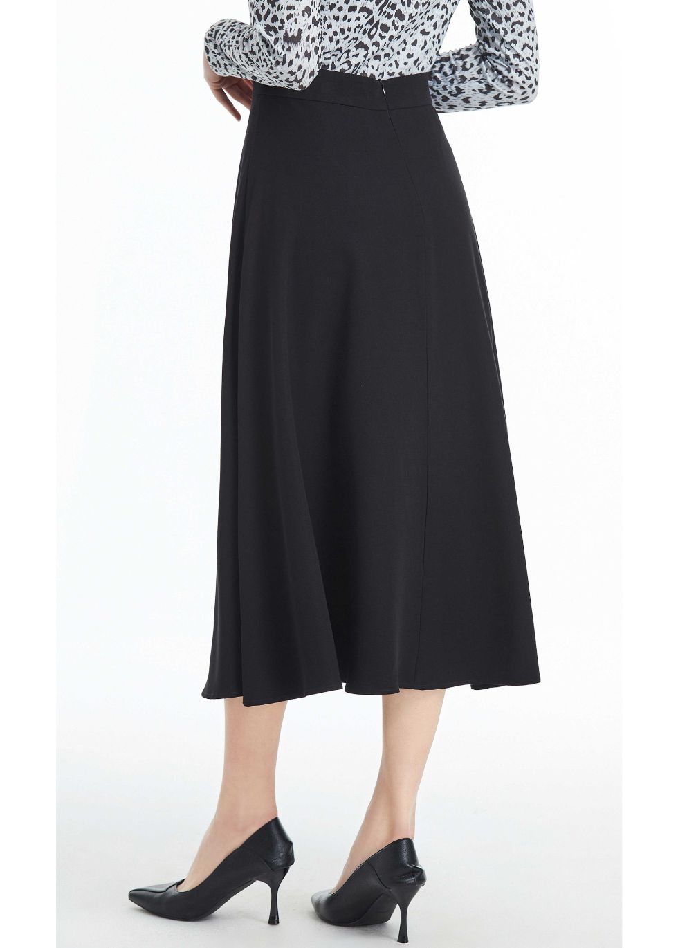 Fully Lined Black Midi Skirt with Front Button Detail