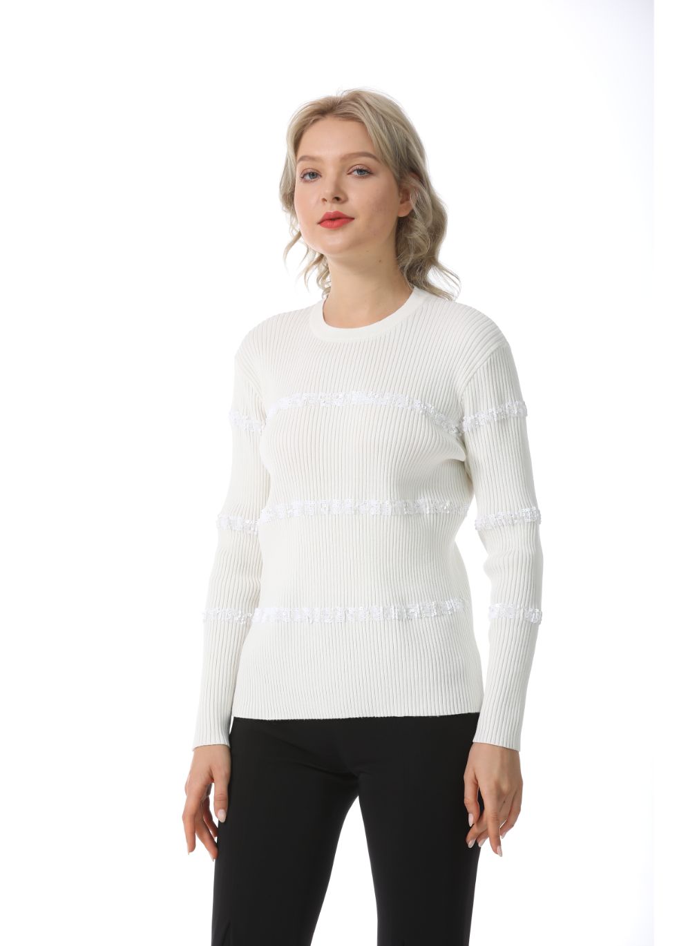 Ribbed Detail Long Sleeve Sweater - MissFinchNYC