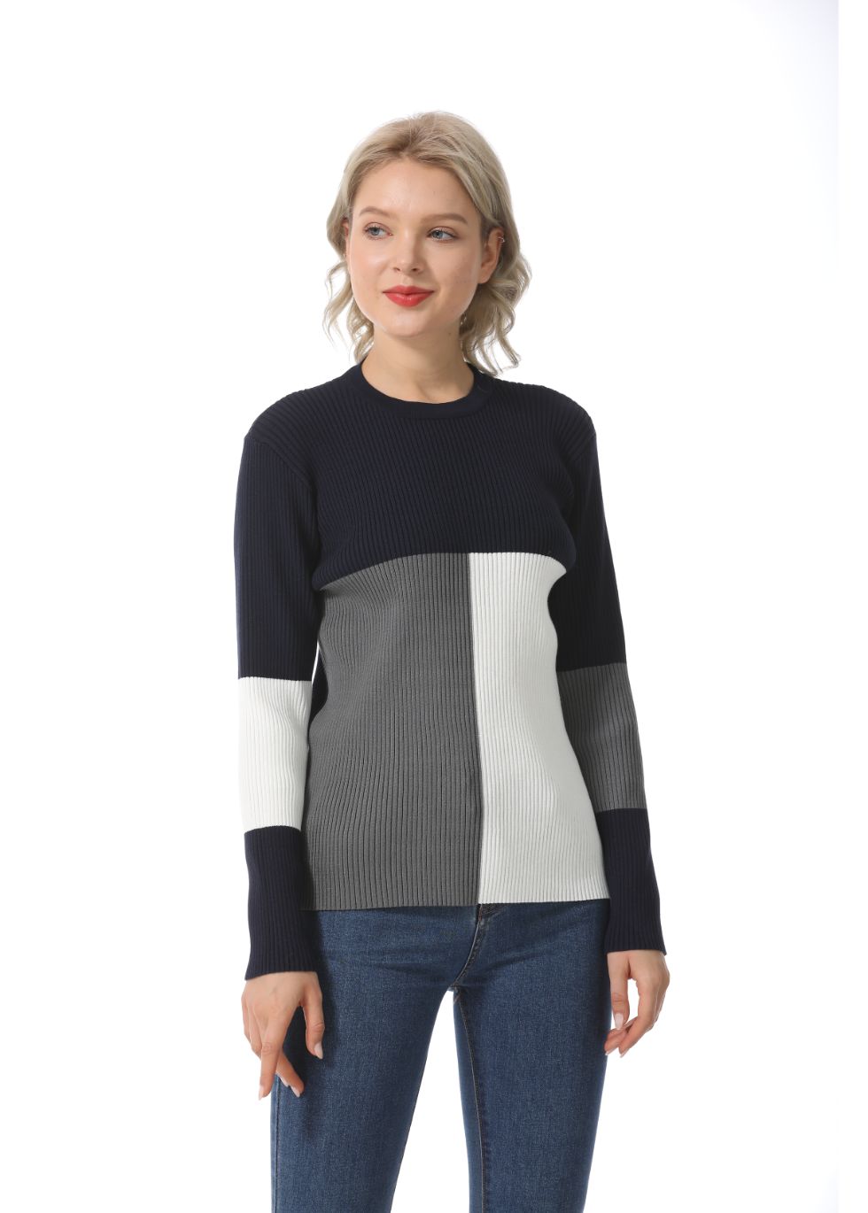 Long Sleeve Color Block Ribbed Sweater - MissFinchNYC