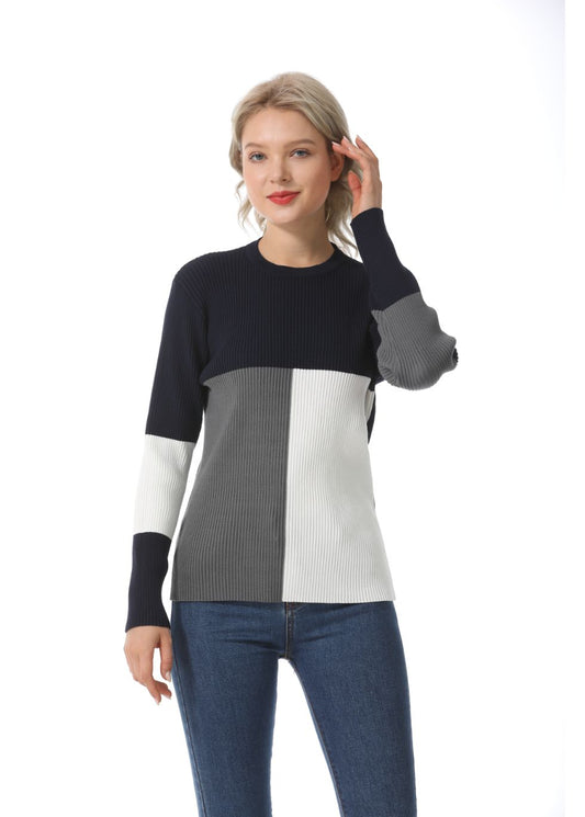 Long Sleeve Color Block Ribbed Sweater - MissFinchNYC