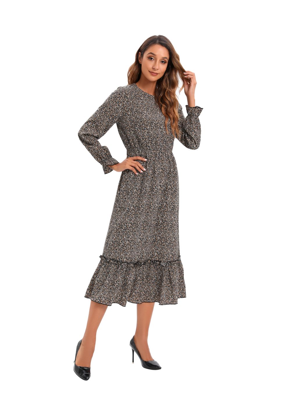 Elegant Modest Long Sleeve Print Dress - MissFinchNYC