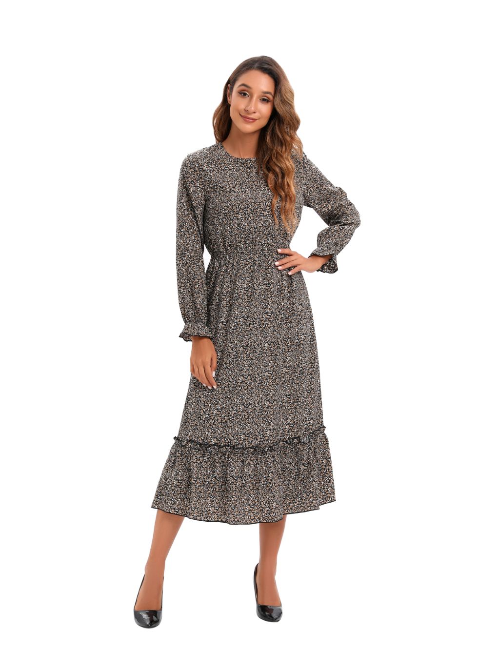 Elegant Modest Long Sleeve Print Dress - MissFinchNYC