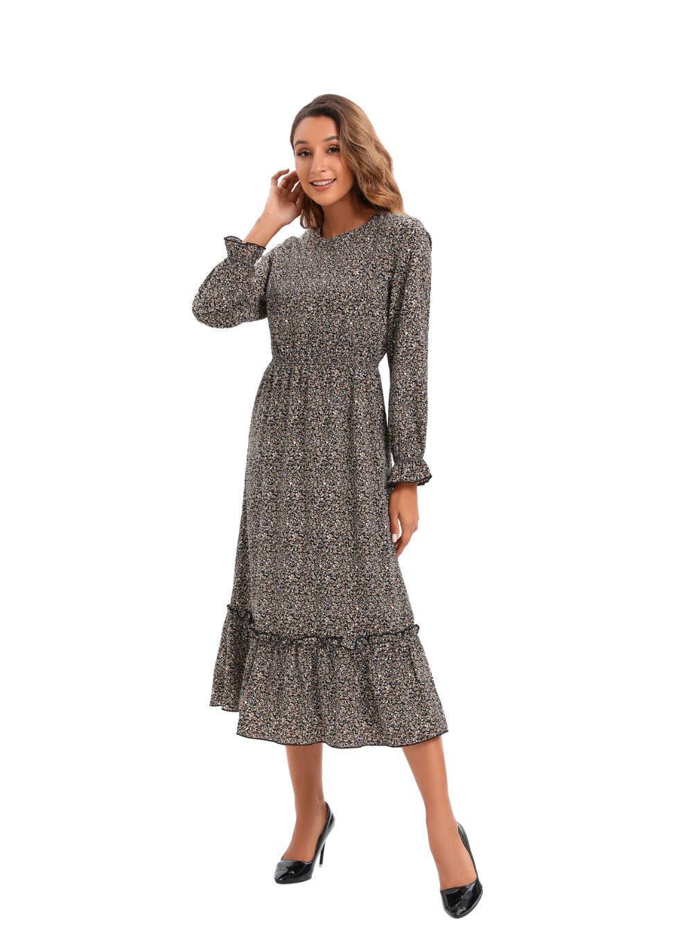 Elegant Modest Long Sleeve Print Dress - MissFinchNYC