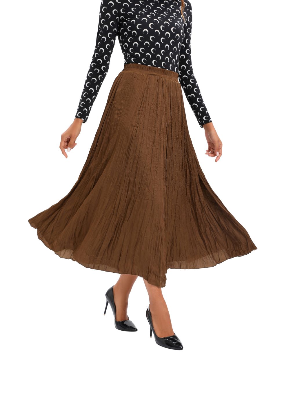 Lightweight Wrinkle Midi Skirt (One Size) MissFinchNYC